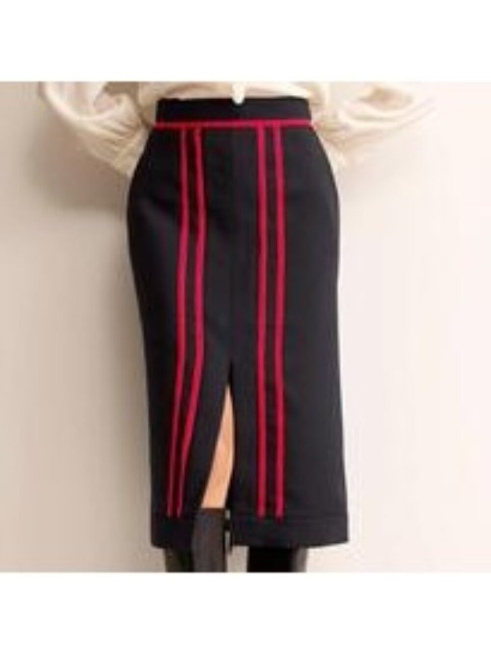 Boden Navy Wool Midi Pencil Skirt Sz 4 Front Slit Tailored Old Money Workwear